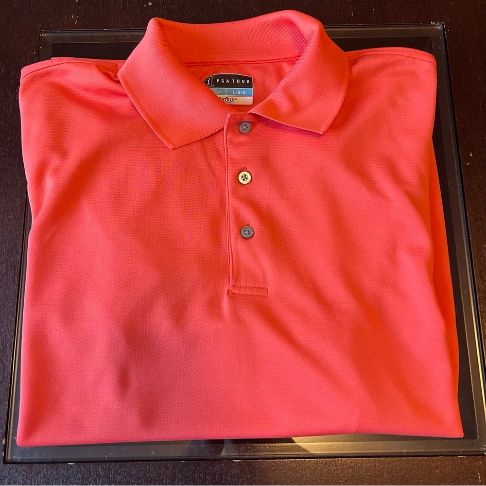 PGA Tour Vibrant Coral Polo Golf Shirt Size Large